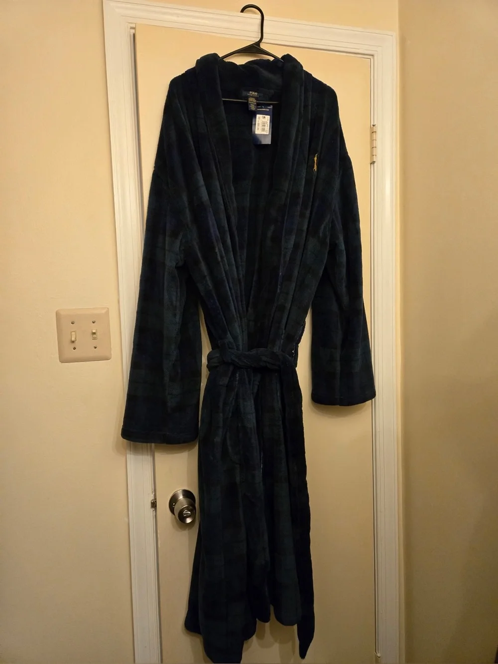 Polo by Ralph Lauren Dark Navy Plaid Hooded Bath Robe
